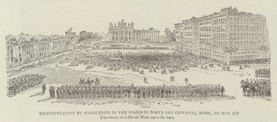 مظاهرة من قبل الأناركيين في ساحة دي بورتا سان جيوفاني ، روما ، في 1 مايو 1891 بواسطة جيمس أ. شيرمان